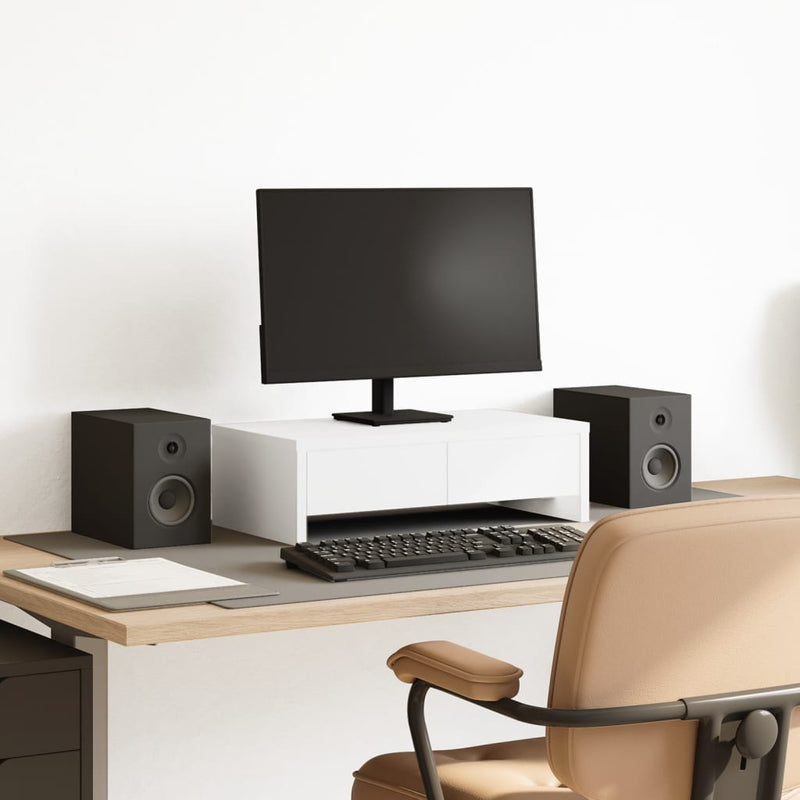 Afbeelding laden in galerijviewer, Vidaxl monitorstandaard met lades 50x27x15 cm bewerkt hout wit