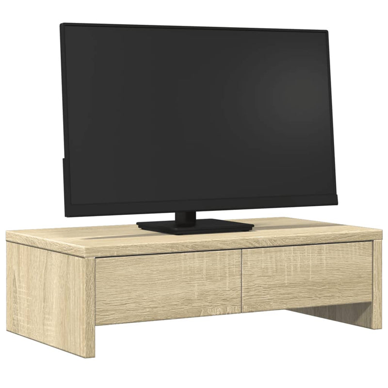 Afbeelding laden in galerijviewer, Vidaxl monitorstandaard met lades 50x27x15 cm hout sonoma eikenkleur