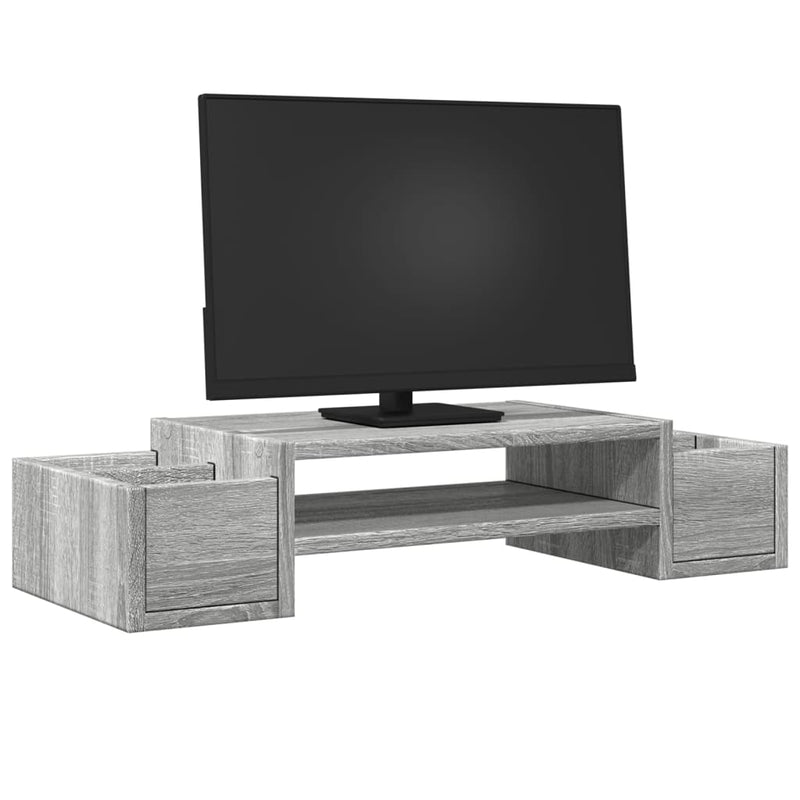 Afbeelding laden in galerijviewer, Vidaxl monitorstandaard met opbergruimte 70x27x15 cm hout grijs sonoma