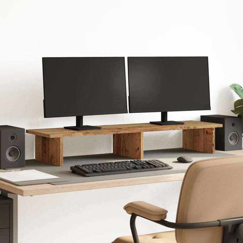 Afbeelding laden in galerijviewer, Vidaxl monitorstandaard 100x27x15 cm bewerkt hout oud houtkleurig