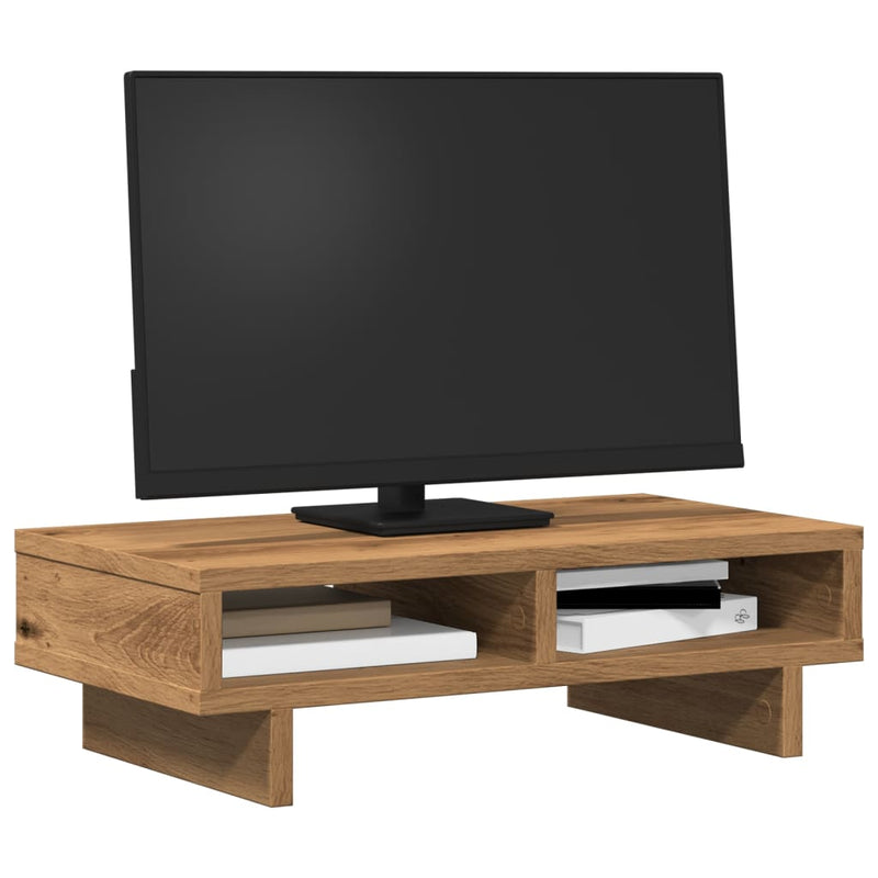 Afbeelding laden in galerijviewer, Vidaxl monitorstandaard 50x27x15 cm bewerkt hout artisanaal eikenkleur