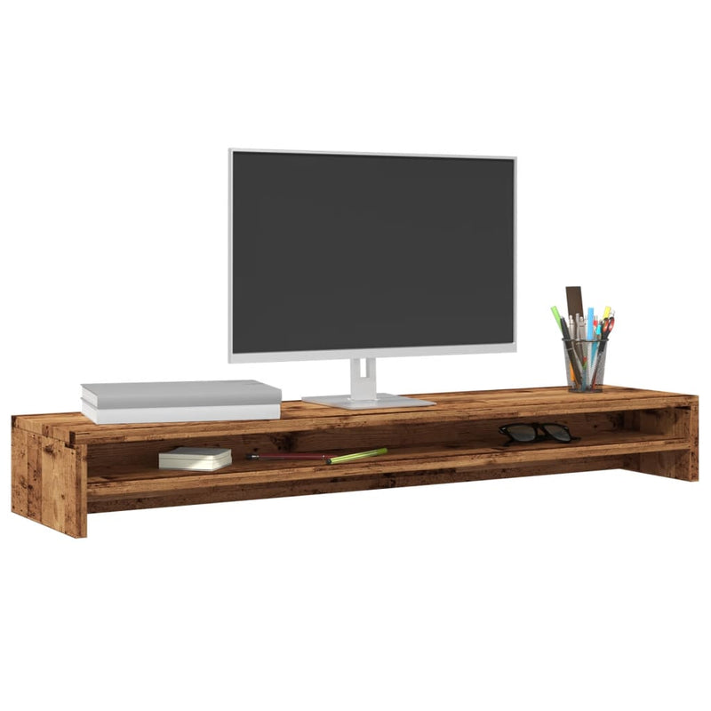 Afbeelding laden in galerijviewer, Vidaxl monitorstandaard 100x24x13 cm bewerkt hout oud houtkleurig
