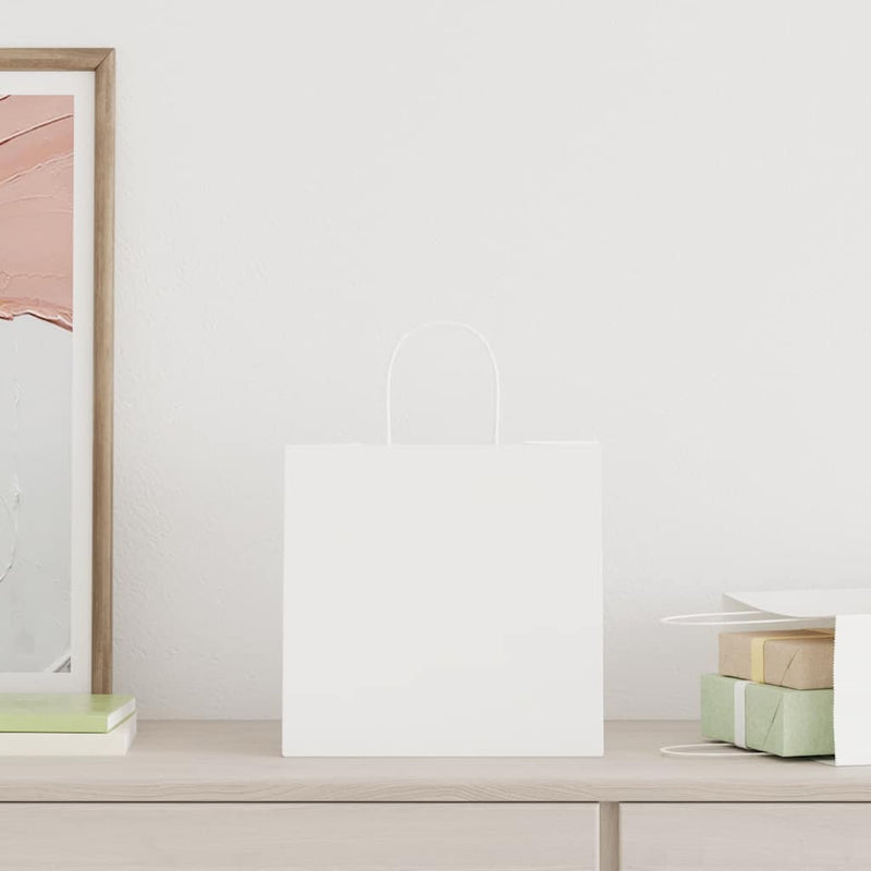 Afbeelding laden in galerijviewer, Vidaxl papieren zakken 250 st met hengsels 26x17x25 cm wit