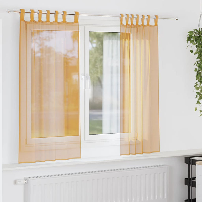 Afbeelding laden in galerijviewer, Vidaxl gordijnen voile met lussen 2 st 140x140 cm oranje