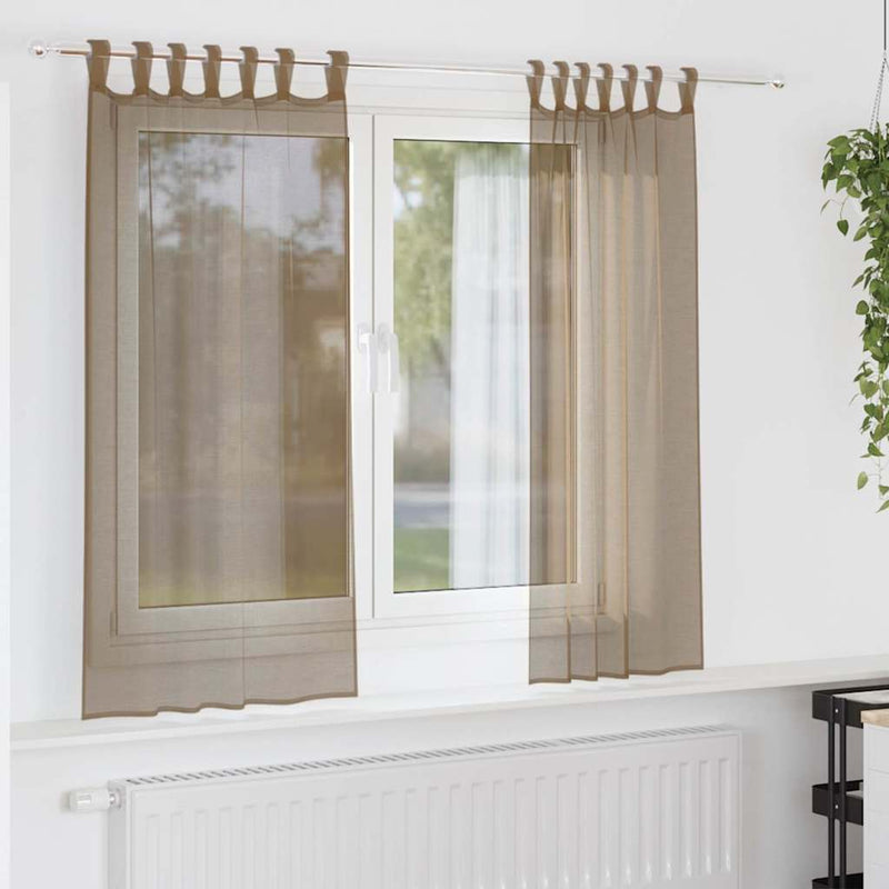 Afbeelding laden in galerijviewer, Vidaxl gordijnen voile met lussen 2 st 140x175 cm lichtbruin
