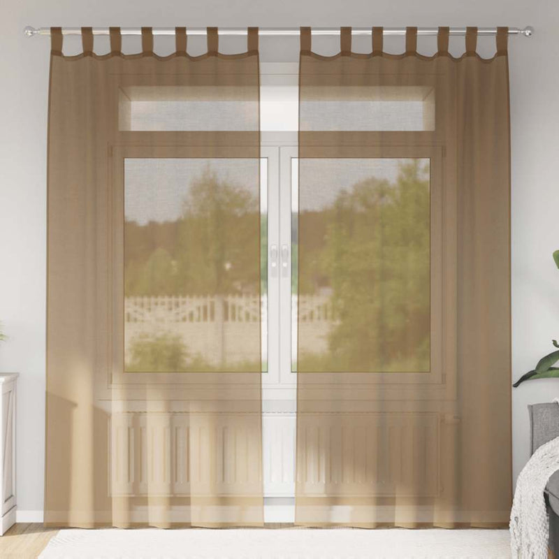 Afbeelding laden in galerijviewer, Vidaxl gordijnen voile met lussen 2 st 140x225 cm lichtbruin
