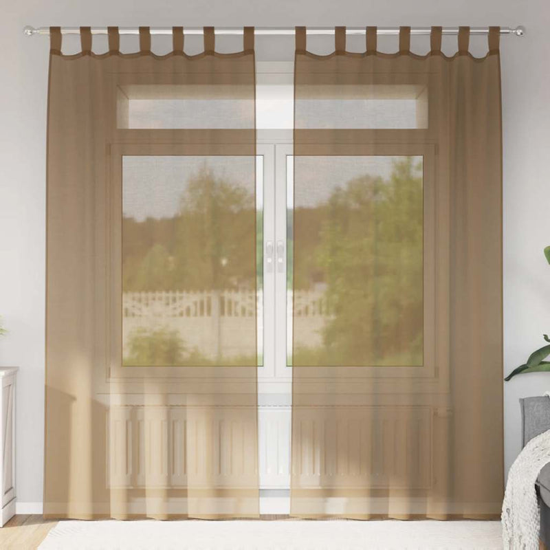 Afbeelding laden in galerijviewer, Vidaxl gordijnen voile met lussen 2 st 140x245 cm lichtbruin