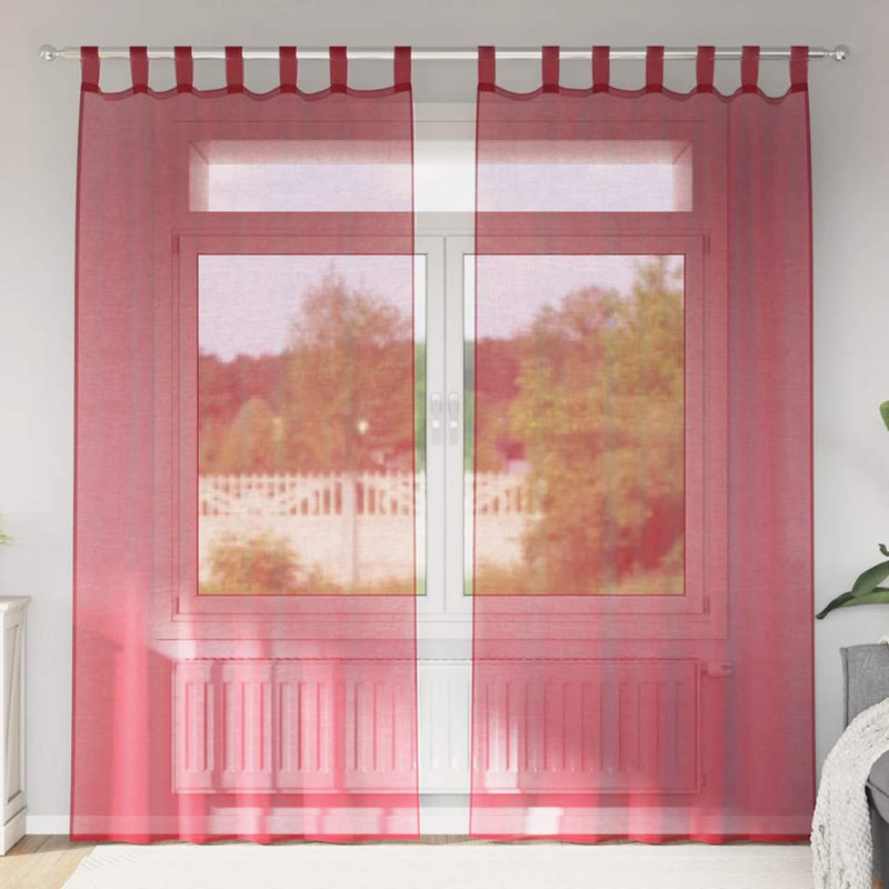 Afbeelding laden in galerijviewer, Vidaxl gordijnen voile met lussen 2 st 140x225 cm wijnrood