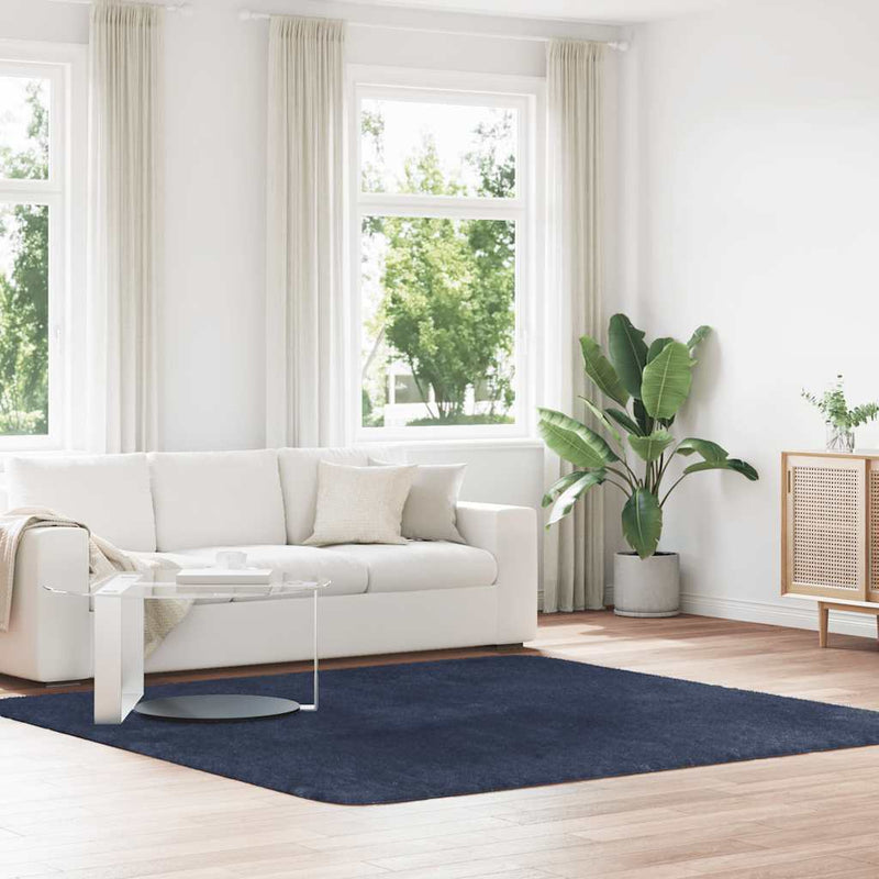 Afbeelding laden in galerijviewer, Vidaxl hoogpolig vloerkleed navarra 240x240 cm polyester marineblauw