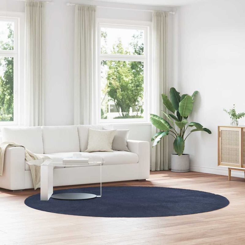Afbeelding laden in galerijviewer, Vidaxl hoogpolig vloerkleed navarra 240x240 cm polyester marineblauw