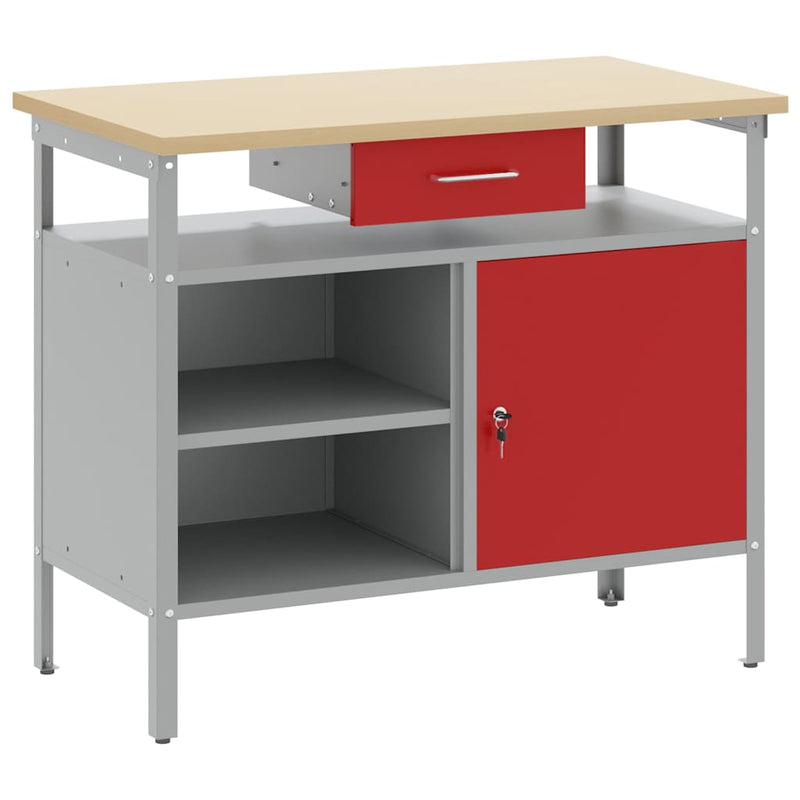 Afbeelding laden in galerijviewer, Vidaxl werkbank met lade met plank rood en grijs 100 x 55 x 85 cm