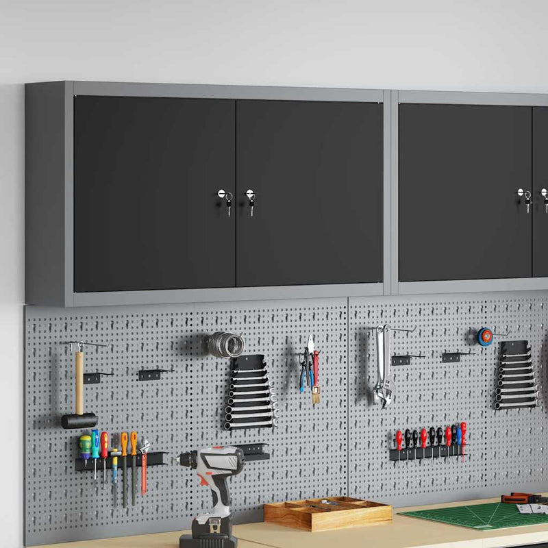 Afbeelding laden in galerijviewer, Vidaxl gereedschapskast met plank zwart en grijs 50 x 20 x 55 cm