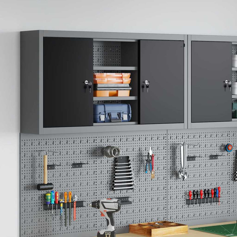Afbeelding laden in galerijviewer, Vidaxl gereedschapskast met plank zwart en grijs 50 x 20 x 55 cm