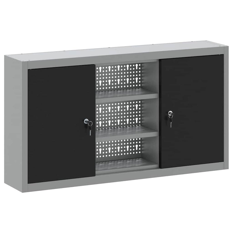 Afbeelding laden in galerijviewer, Vidaxl gereedschapskast met plank zwart en grijs 50 x 20 x 55 cm