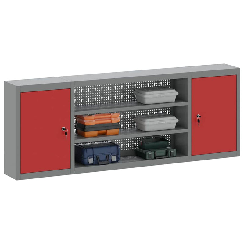 Afbeelding laden in galerijviewer, Vidaxl gereedschapskast met plank rood en grijs 50 x 20 x 55 cm