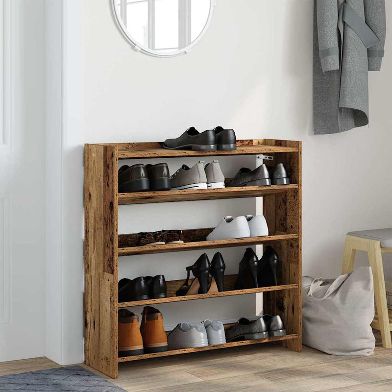 Afbeelding laden in galerijviewer, Vidaxl schoenenrek 80x25x81 cm bewerkt hout oud houtkleurig