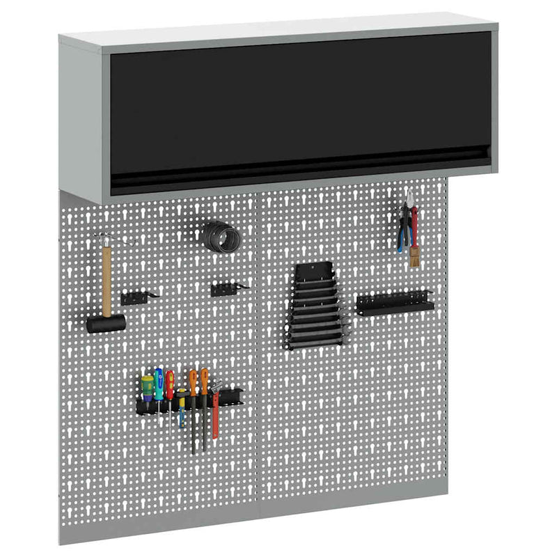 Afbeelding laden in galerijviewer, Vidaxl gereedschapskast set met plank 3 pcs zwart gepoedercoat staal