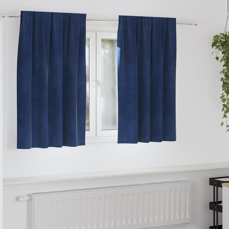 Afbeelding laden in galerijviewer, Vidaxl verduisterende gordijnen 2 pcs donkerblauw 140 x 140 cm fluweel