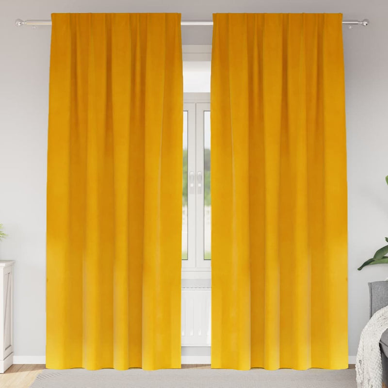Afbeelding laden in galerijviewer, Vidaxl verduisterende gordijnen 2 pcs mosterdgeel 140 x 225 cm fluweel