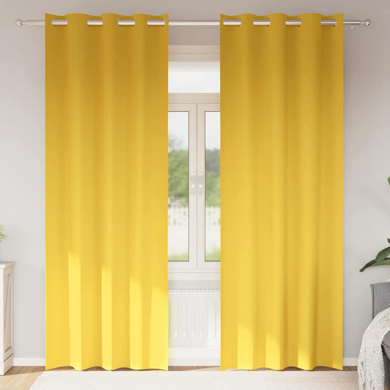 Afbeelding laden in galerijviewer, Vidaxl zwart-out gordijnen met ringen 2 pcs mosterdgeel 260 x 140 cm