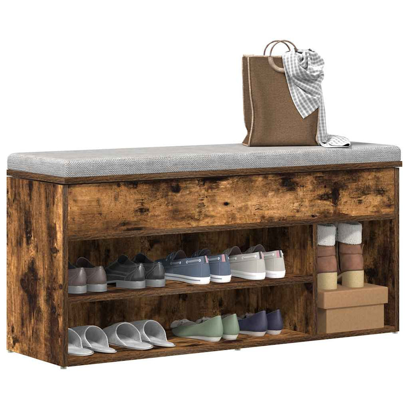 Afbeelding laden in galerijviewer, Vidaxl schoenenbank 102x30,5x45 cm bewerkt hout gerookt eikenkleurig