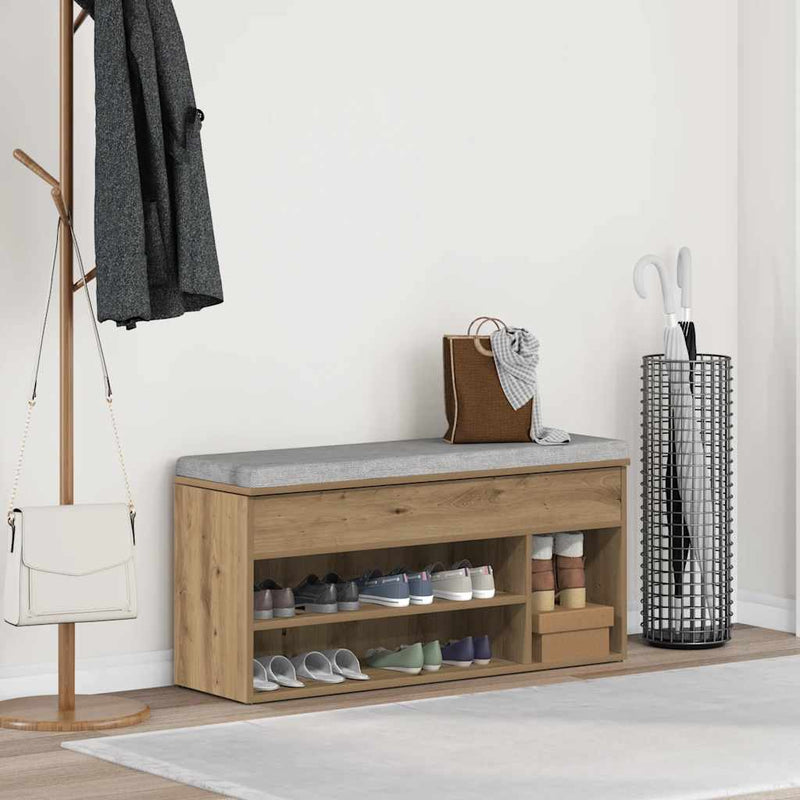 Afbeelding laden in galerijviewer, Vidaxl schoenenbank 102x30,5x45 cm bewerkt hout artisanaal eikenkleur