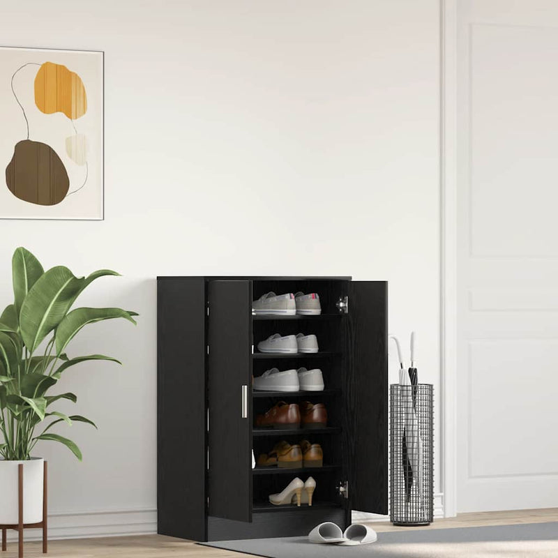 Afbeelding laden in galerijviewer, Vidaxl schoenenkast 60x35x92 cm spaanplaat zwart eikenkleurig