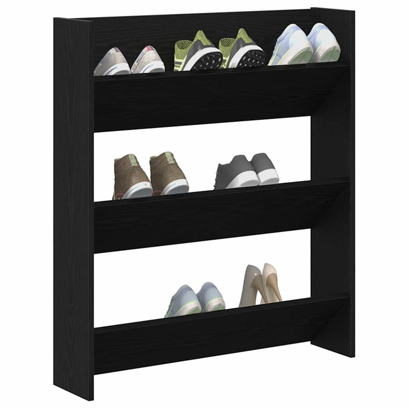 Afbeelding laden in galerijviewer, Vidaxl schoenenkast met plank zwart eiken 80 x 18 x 90 cm bewerkt hout