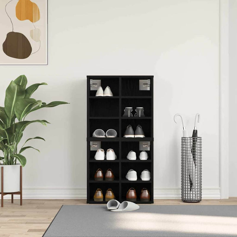 Afbeelding laden in galerijviewer, Vidaxl schoenenkast 2 pcs zwart eiken 52 x 30 x 50,5 cm bewerkt hout