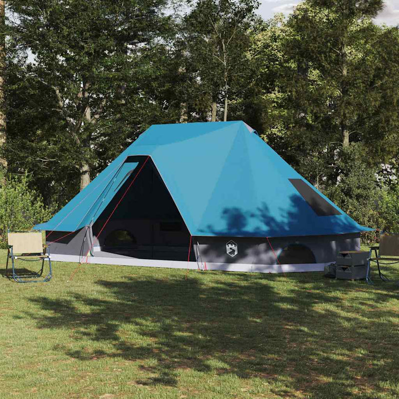 Afbeelding laden in galerijviewer, Vidaxl familie tipi tent tipi met dak blauw 680 x 430 x 270 cm