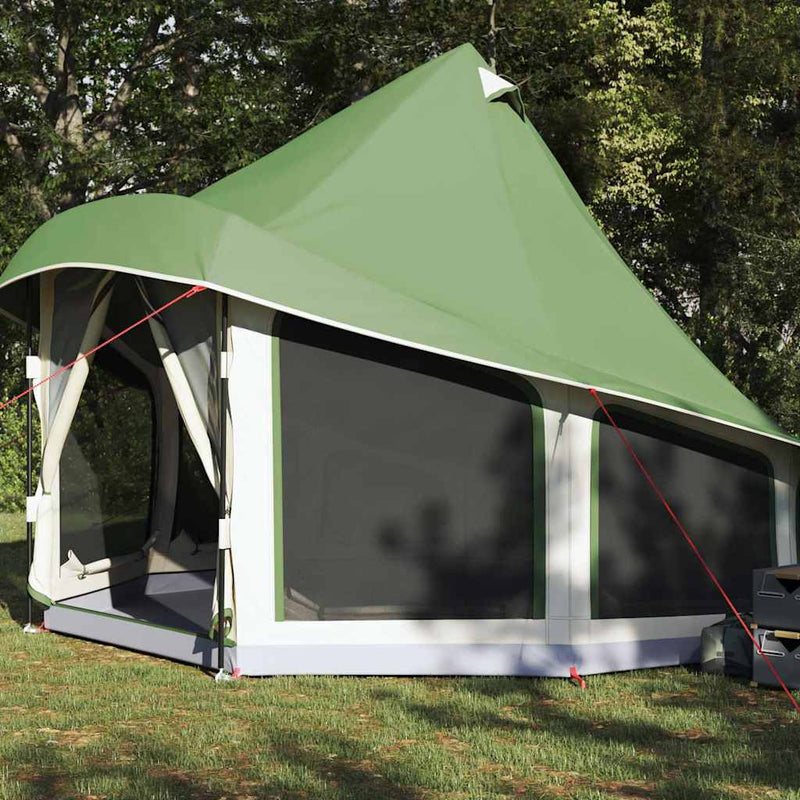 Afbeelding laden in galerijviewer, Vidaxl familie tipi tent tipi met dak groen 404 x 370 x 270 cm
