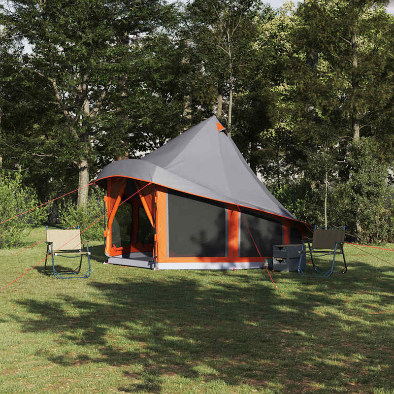Afbeelding laden in galerijviewer, Vidaxl familie tipi tent tipi grijs en oranje 404 x 370 x 270 cm