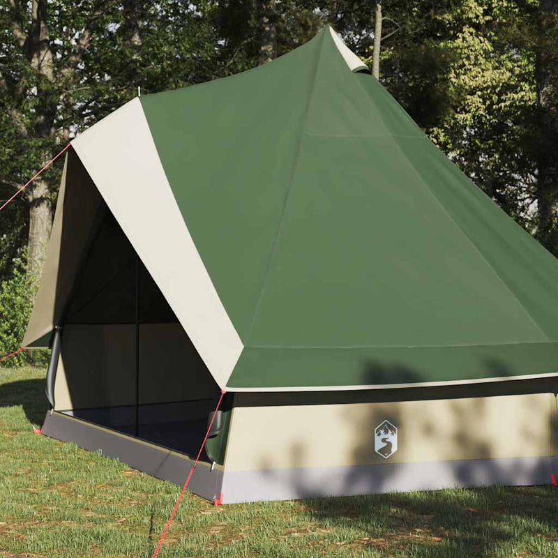 Afbeelding laden in galerijviewer, Vidaxl familie tipi tent tipi groen en beige 400 x 346 x 250 cm