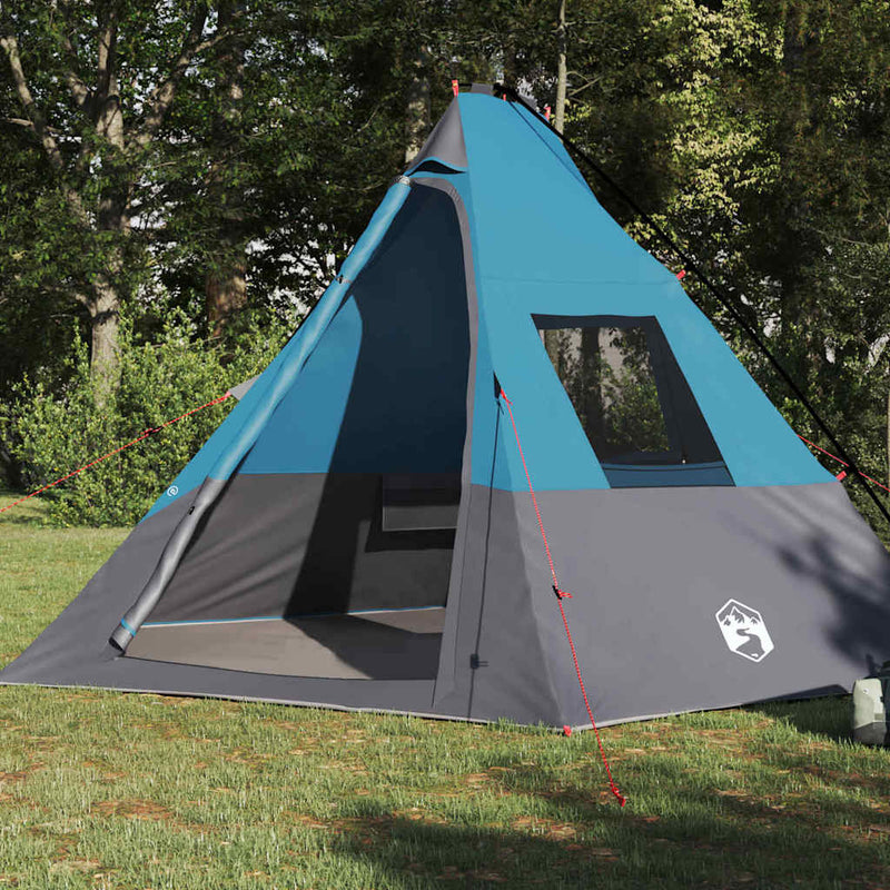 Afbeelding laden in galerijviewer, Vidaxl tipi tent met dak met opslag blauw 383 x 338 x 217 cm taft