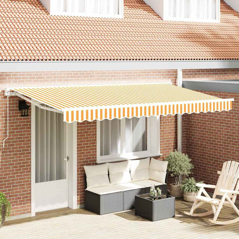 Afbeelding laden in galerijviewer, Vidaxl inklapbaar zonnescherm geel en wit 350 x 200 cm
