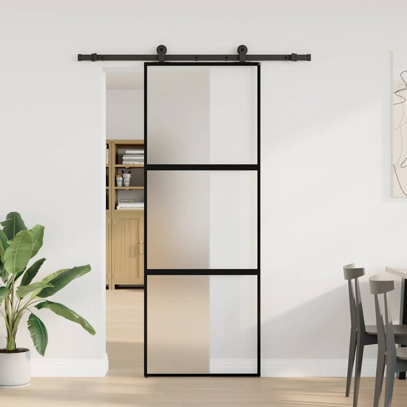 Afbeelding laden in galerijviewer, Vidaxl schuifdeur met beslag 76x205 cm gehard glas en aluminium