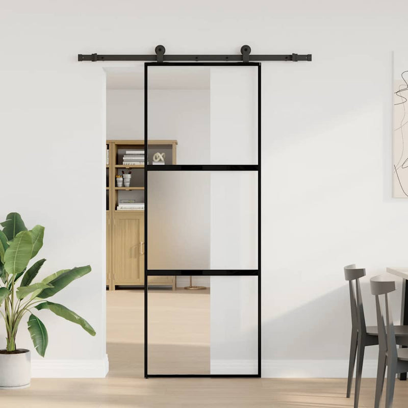 Afbeelding laden in galerijviewer, Vidaxl schuifdeur met beslag 76x205 cm gehard glas en aluminium