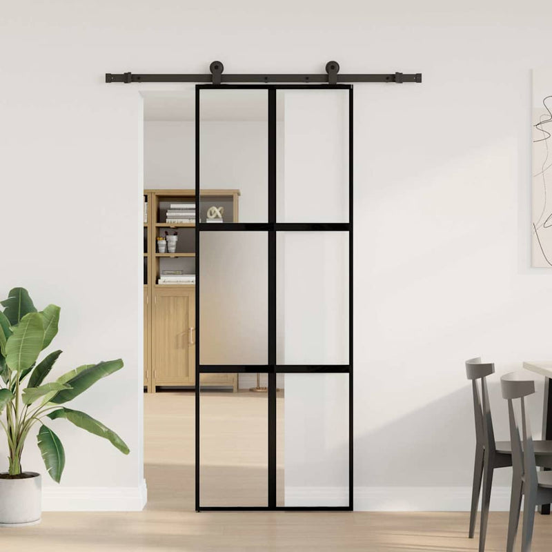 Afbeelding laden in galerijviewer, Vidaxl schuifdeur met beslag 76x205 cm gehard glas en aluminium