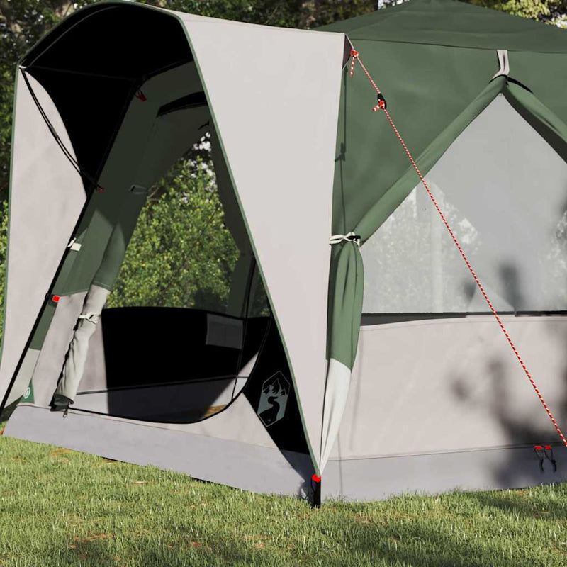Afbeelding laden in galerijviewer, Vidaxl huisje tent met dak met opslag groen en wit 333 x 317 x 194 cm