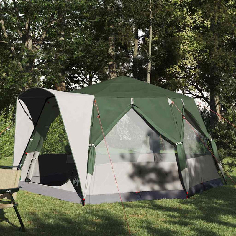 Afbeelding laden in galerijviewer, Vidaxl huisje tent met dak met opslag groen en wit 333 x 317 x 194 cm