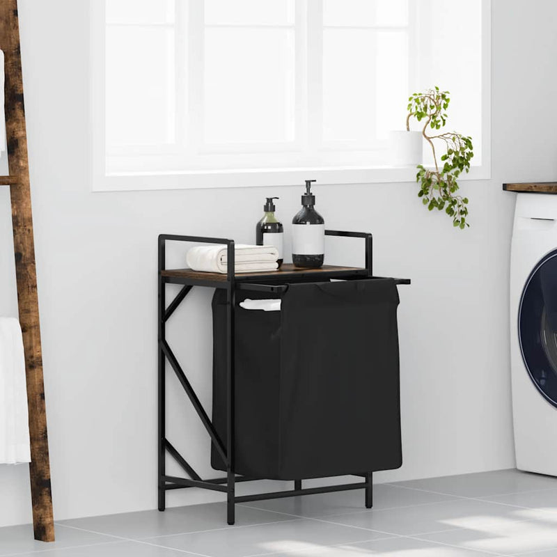 Afbeelding laden in galerijviewer, Vidaxl wasmand 1 vak met plank gerookt eikenkleurig