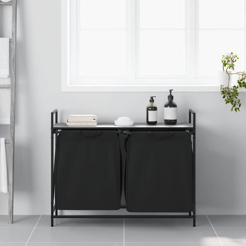 Afbeelding laden in galerijviewer, Vidaxl wasmand 2 vakken met plank grijs sonoma eiken