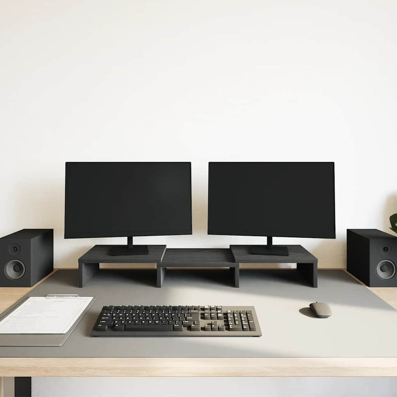 Afbeelding laden in galerijviewer, Vidaxl monitorstandaard verstelbaar zwart eiken 60x24x10,5 cm bewerkt hout