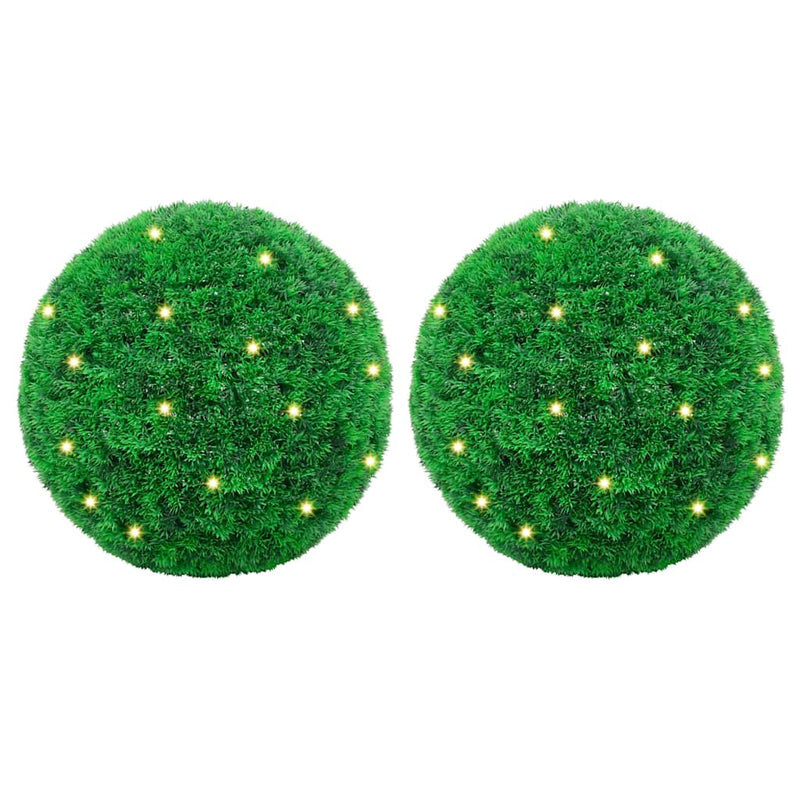 Afbeelding laden in galerijviewer, Vidaxl kunstbuxusballen met led-verlichting 2 st 27 cm groen