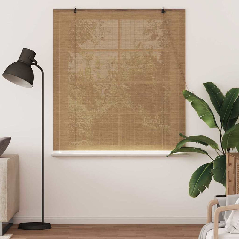 Afbeelding laden in galerijviewer, Vidaxl rolgordijn met gordijnen bruin 150 x 160 cm bamboe