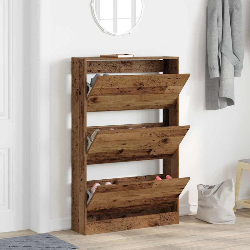 Afbeelding laden in galerijviewer, Vidaxl schoenenkast met plank oudhout 80 x 21 x 125,5 cm bewerkt hout