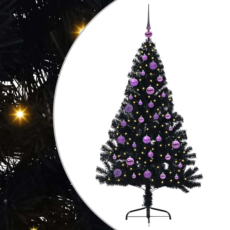 Afbeelding laden in galerijviewer, Vidaxl kunstmatig voorverlicht kerstboom met 150 led zwart 150 cm pvc
