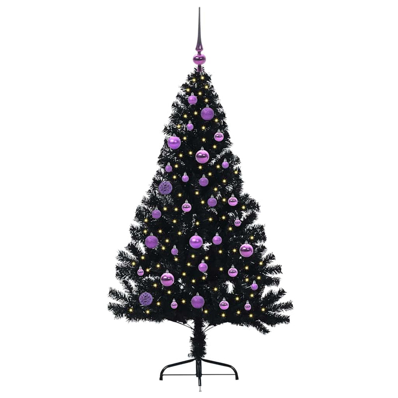 Afbeelding laden in galerijviewer, Vidaxl kunstmatig voorverlicht kerstboom met 150 led zwart 150 cm pvc