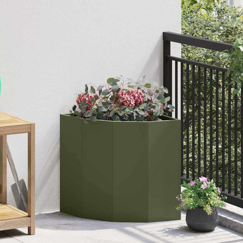 Afbeelding laden in galerijviewer, Vidaxl hoek plantbak olijfgroen 45 x 45 x 50 cm staal