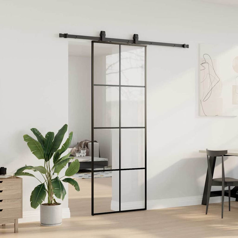 Afbeelding laden in galerijviewer, Vidaxl schuifdeur met beslagset 76x205 cm esg glas zwart